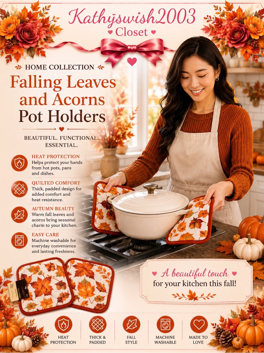 Home Collection Falling Leaves and Acorns Pot Holders ( 2 of them)